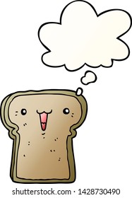 tostada lindo de dibujos animados con burbuja de pensamiento en un estilo de gradiente suave
