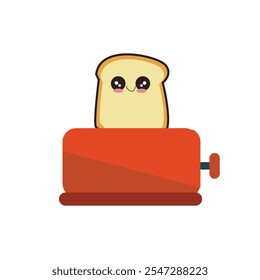  Bonito, desenho animado, torrada e torradeira. Ilustração vetorial. minimalista