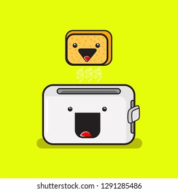 cute cartoon toaster and toasted bread kawaii character vector illustration