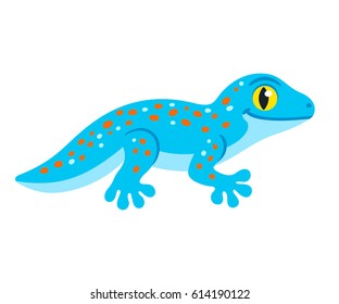 Cute cartoon Tokay Gecko vector illustration. Funny little tropical lizard with blue spot pattern.