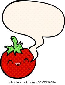 lindo tomate de caricatura con burbuja de voz en estilo de libro de historietas