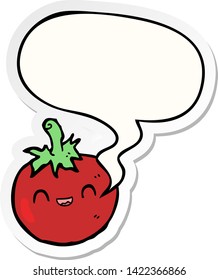 cute cartoon tomato with speech bubble sticker