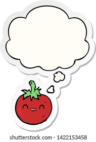 cute cartoon tomato with thought bubble as a printed sticker