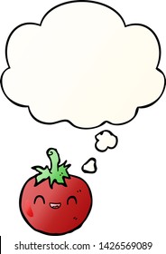 cute cartoon tomato with thought bubble in smooth gradient style