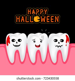 Cute cartoon tooth between vampires. funny character design. Trick or treat, Happy Halloween day,  illustration.