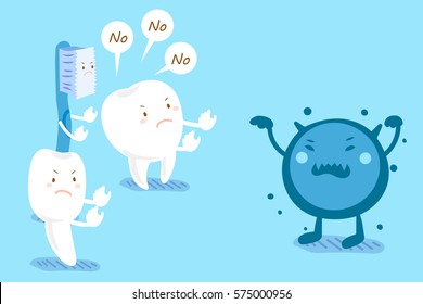 cute cartoon tooth and brush refuse bacteria