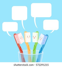 cute cartoon tooth brush with speach bubble