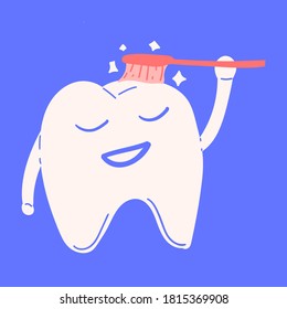 cute cartoon tooth brush teeth vector illustration.