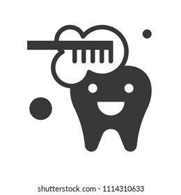 Cute cartoon Tooth brushing, dental related solid icon