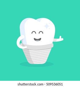 Cute cartoon tooth character with face, eyes and hands. The concept for the personage of clinics, dentists, posters, signage, web sites.