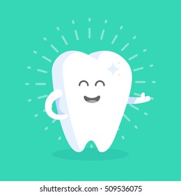 Cute cartoon tooth character with face, eyes and hands. The concept for the personage of clinics, dentists, posters, signage, web sites.