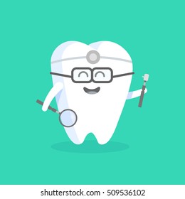 Cute cartoon tooth character with face, eyes and hands. The concept for the personage of clinics, dentists, posters, signage, web sites.