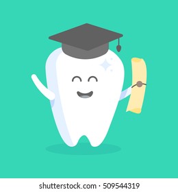 Cute cartoon tooth character with face, eyes and hands. The concept for the personage of clinics, dentists, posters, signage, web sites.