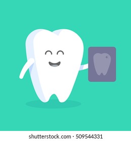 Cute cartoon tooth character with face, eyes and hands. The concept for the personage of clinics, dentists, posters, signage, web sites.