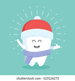 Cute cartoon tooth character with face, eyes and hands. The concept for the personage of clinics, dentists, posters, signage, web sites.