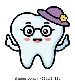 Cute cartoon tooth character with glasses