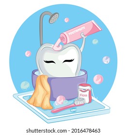 lindo personaje de caricatura con pasta dental. Concepto de cuidado dental