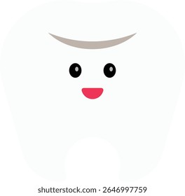 A cute cartoon tooth character illustration with a smiling face. Ideal for dental care graphics, kids' oral hygiene education, medical infographics, or dental clinic branding.