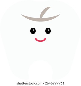 A cute cartoon tooth character illustration with a smiling face. Ideal for dental care graphics, kids' oral hygiene education, medical infographics, or dental clinic branding.