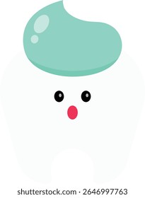A cute cartoon tooth character illustration with a smiling face. Ideal for dental care graphics, kids' oral hygiene education, medical infographics, or dental clinic branding.