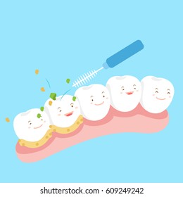 cute cartoon tooth with clean on blue background