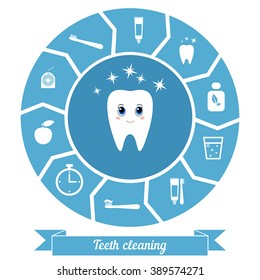 Cute cartoon tooth. Concept of healthy teeth.