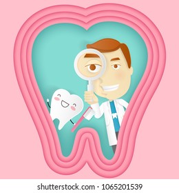 cute cartoon tooth concept on the pink background