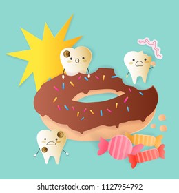 cute cartoon tooth decay problem with donut