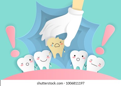 cute cartoon tooth with dental care on the green background