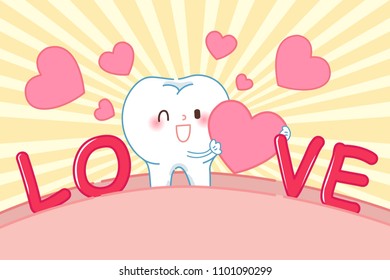 cute cartoon tooth with dental care on the green background