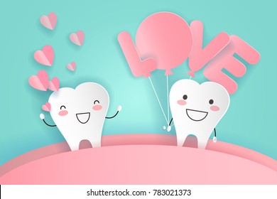 cute cartoon tooth with dental care on the green background
