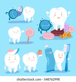 cute cartoon tooth with dental health concept