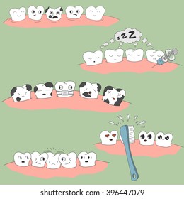 Cute Cartoon Tooth Expression Set Stock Vector (Royalty Free) 396447079 ...