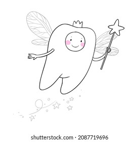 Cute cartoon tooth fairy. Vector illustration 