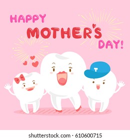 cute cartoon tooth family smile happily with happy mother day