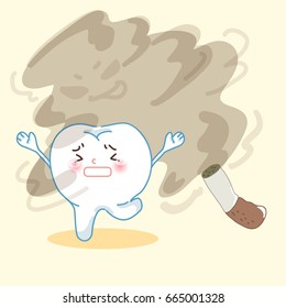 cute cartoon tooth feel afraid away from smoking