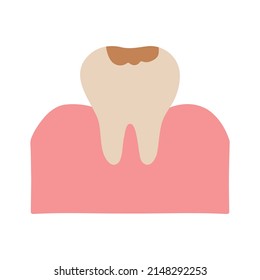 Diente lindo de dibujos animados Siéntete mal. caries dental, dolor de dientes, dientes malos, caliza, encías hinchadas. enfermedad dental y cavidad oral. sobre fondo azul.