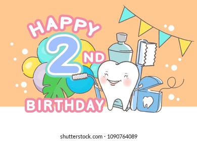 cute cartoon tooth with happy birthday on the white background