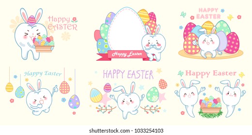 cute cartoon tooth with happy easter for your holiday concept