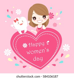 cute cartoon tooth with happy womens day
