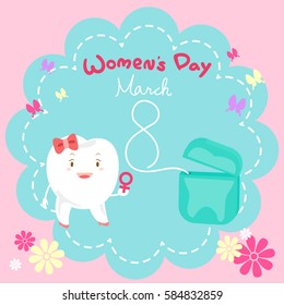 cute cartoon tooth with happy womens day