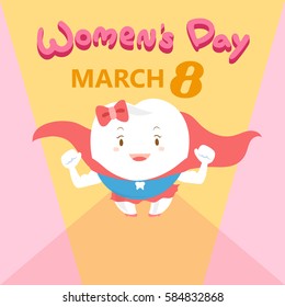 cute cartoon tooth with happy womens day