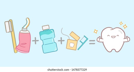 cute cartoon tooth with health concept on blue background