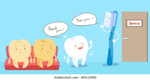 cute cartoon tooth with health problem on blue background