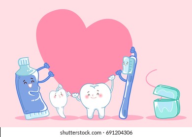 Cute Cartoon Tooth Hold Heart With Floss And Toothpaste