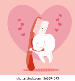 cute cartoon tooth hug witih brush happily