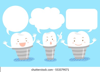 cute cartoon tooth implant with speech bubble