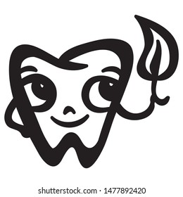 Cute cartoon tooth with leaf. Vector illustration