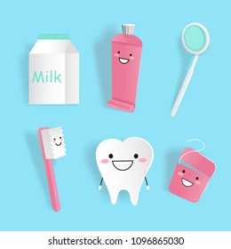 cute cartoon tooth on the blue background
