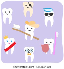 cute cartoon tooth on the flat background